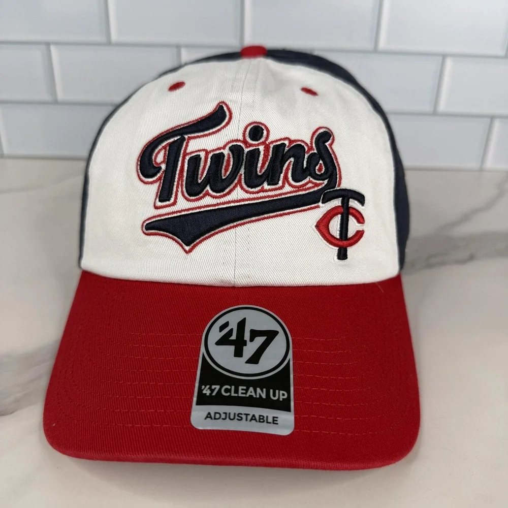 Minnesota Twins Hat Cap Strap Back Mens Adjustable Navy Red 47 Baseball Script